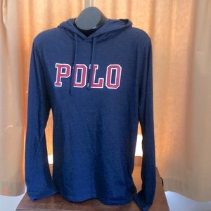 $125 Polo Ralph Lauren navy jersey hooded long sleeve tee shirt men’s Medium